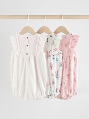 Pink Mouse and Floral Print Baby 100% Cotton Rompers 3 Pack - Image 2 of 11