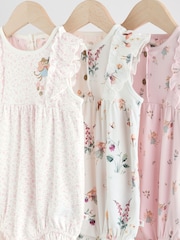 Pink Mouse and Floral Print Baby 100% Cotton Rompers 3 Pack - Image 7 of 11