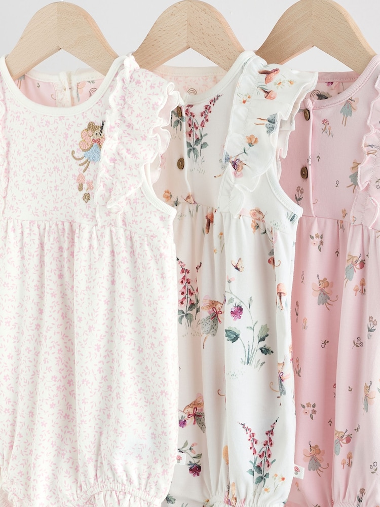 Pink Mouse and Floral Print Baby 100% Cotton Rompers 3 Pack - Image 7 of 11