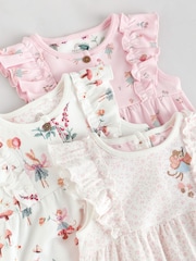 Pink Mouse and Floral Print Baby 100% Cotton Rompers 3 Pack - Image 8 of 11