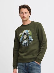 Blend Green Rust Animal Printed Crew Neck Jumper - Image 1 of 5