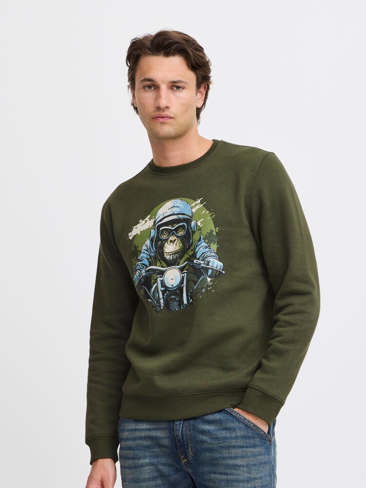 Blend Green Rust Animal Printed Crew Neck Jumper - Image 1 of 5 Blend Green Rust Animal Printed Crew Neck Jumper - Image 1 of 5