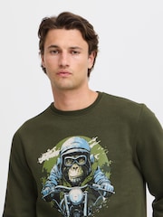 Blend Green Rust Animal Printed Crew Neck Jumper - Image 3 of 5