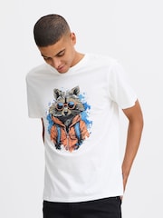 Blend White 100% Cotton Rocket Printed Short Sleeve T-Shirt - Image 1 of 5