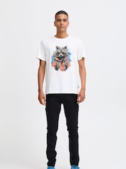 Blend White 100% Cotton Rocket Printed Short Sleeve T-Shirt - Image 4 of 5
