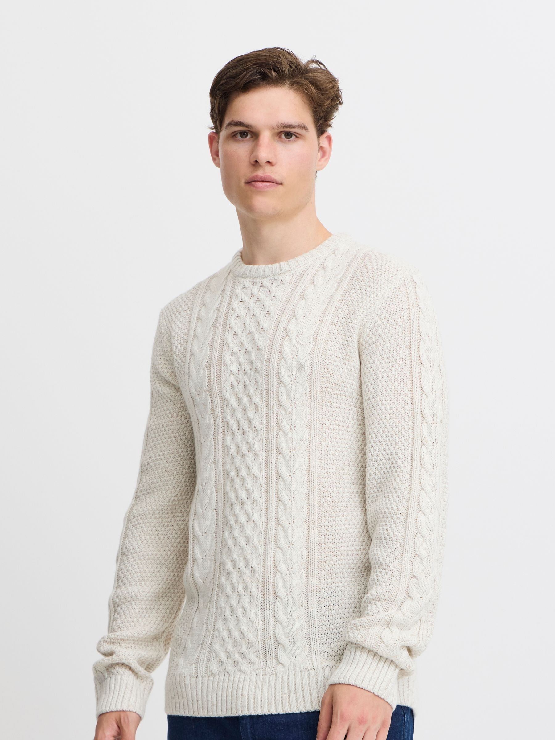 Buy Blend White Crew Neck Cable Knit Jumper from Next Bahrain
