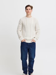 Blend White Crew Neck Cable Knit Jumper - Image 2 of 5