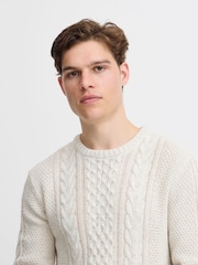 Blend White Crew Neck Cable Knit Jumper - Image 3 of 5
