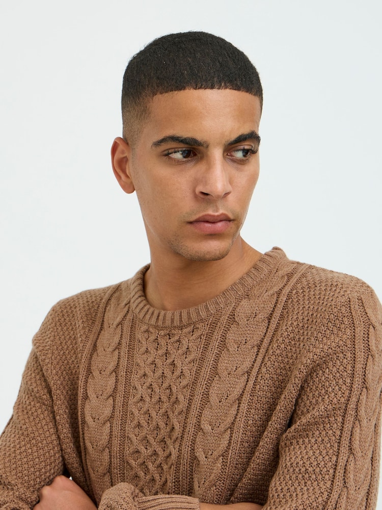 Blend Orange Crew Neck Cable Knit Jumper - Image 2 of 5