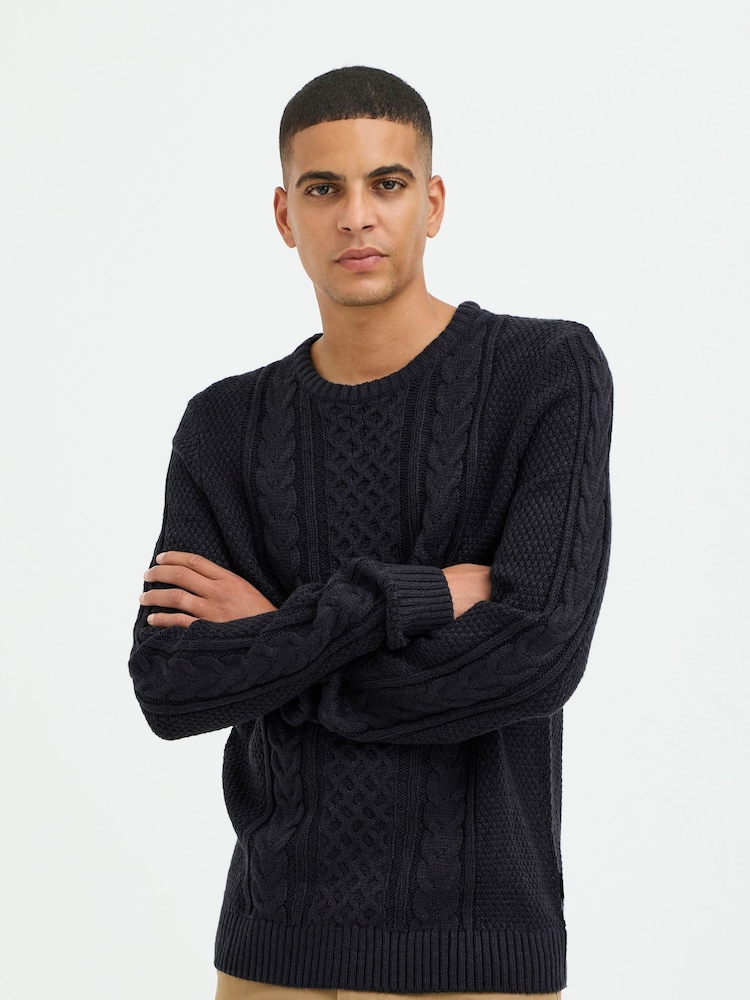 Blend Black Crew Neck Cable Knit Jumper - Image 1 of 5 Blend Black Crew Neck Cable Knit Jumper - Image 1 of 5