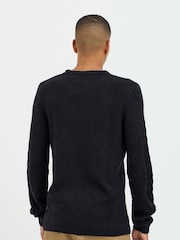 Schwarz - Gestrickter Pullover mit Zopfmuster und Rundhalsausschnitt aus Mischgewebe - Bild 4 von 5