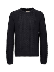 Schwarz - Gestrickter Pullover mit Zopfmuster und Rundhalsausschnitt aus Mischgewebe - Bild 5 von 5