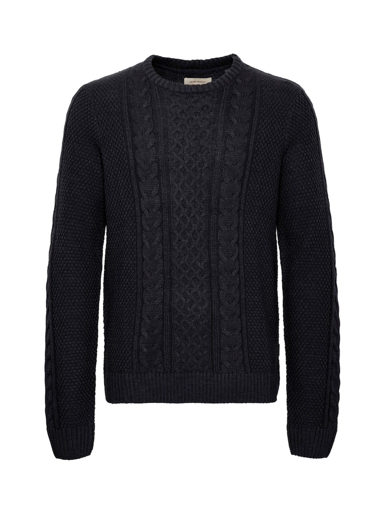 Schwarz - Gestrickter Pullover mit Zopfmuster und Rundhalsausschnitt aus Mischgewebe - Bild 5 von 5