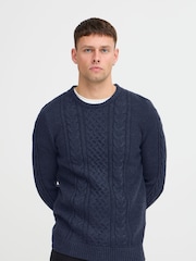 Blend Blue Crew Neck Cable Knit Jumper - Image 1 of 5