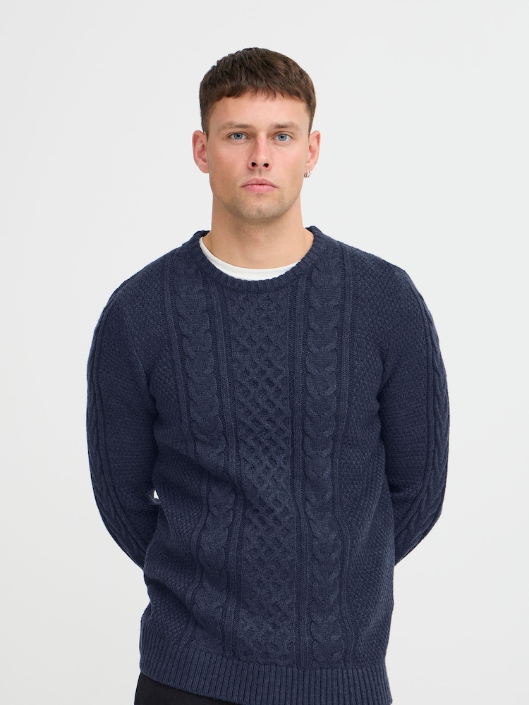 Blend Blue Crew Neck Cable Knit Jumper - Image 1 of 5