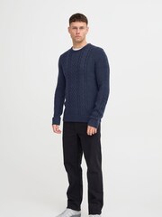Blend Blue Crew Neck Cable Knit Jumper - Image 3 of 5