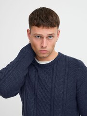 Blend Blue Crew Neck Cable Knit Jumper - Image 4 of 5