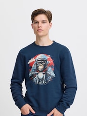 Blend Blue Rust Animal Printed Crew Neck Jumper - Image 1 of 5