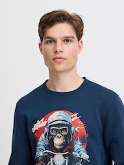 Blend Blue Rust Animal Printed Crew Neck Jumper - Image 3 of 5