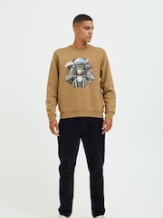 Blend Orange Rust Animal Printed Crew Neck Jumper - Image 2 of 5