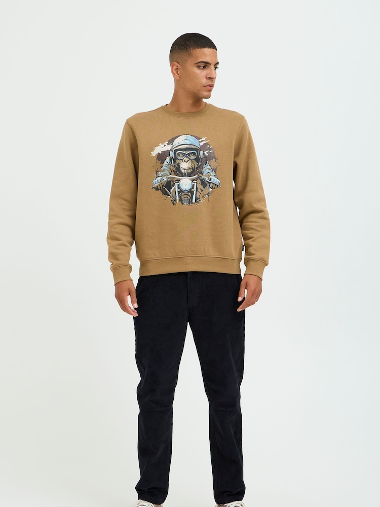 Blend Orange Rust Animal Printed Crew Neck Jumper - Image 2 of 5