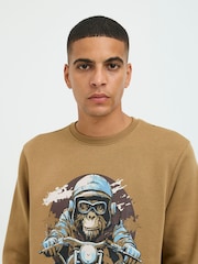 Blend Orange Rust Animal Printed Crew Neck Jumper - Image 3 of 5