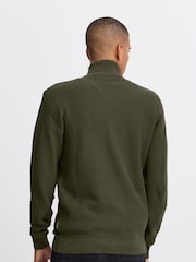 Blend Green 1/4 Zip Funnel Neck Knitted 100% Cotton Sweatshirt - Image 2 of 5