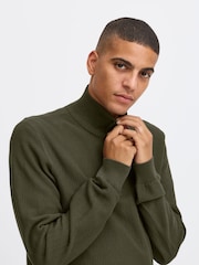 Blend Green 1/4 Zip Funnel Neck Knitted 100% Cotton Sweatshirt - Image 4 of 5