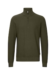 Blend Green 1/4 Zip Funnel Neck Knitted 100% Cotton Sweatshirt - Image 5 of 5
