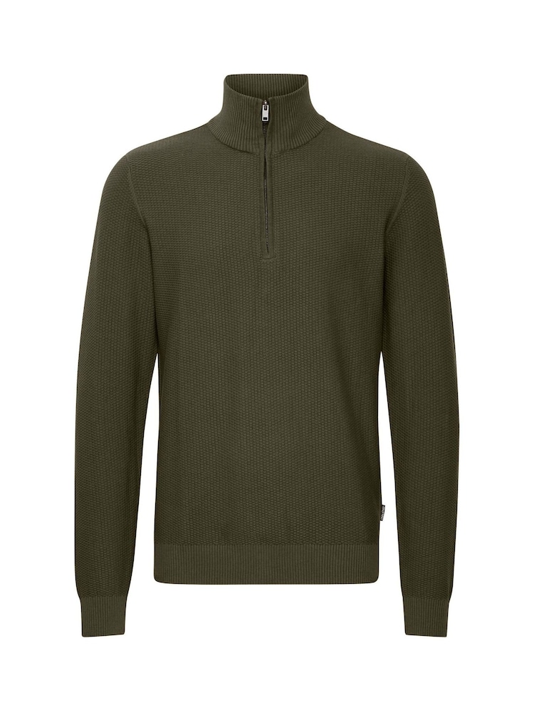 Blend Green 1/4 Zip Funnel Neck Knitted 100% Cotton Sweatshirt - Image 5 of 5