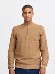 Blend Orange 1/4 Zip Funnel Neck Knitted 100% Cotton Sweatshirt - Image 1 of 5