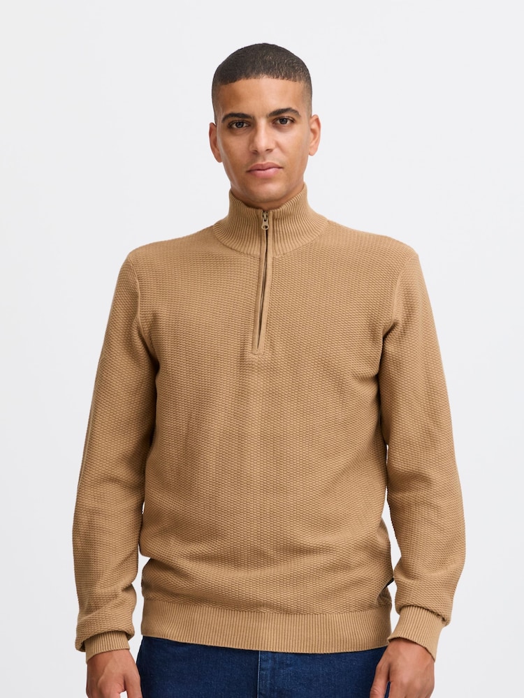 Blend Orange 1/4 Zip Funnel Neck Knitted 100% Cotton Sweatshirt - Image 1 of 5