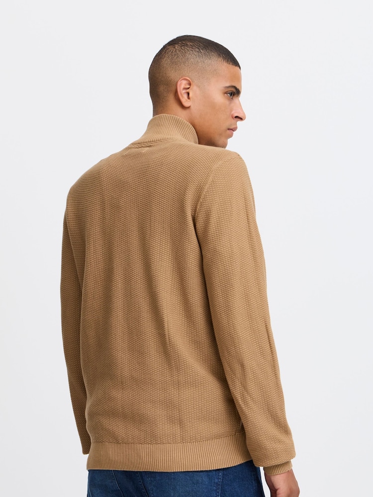 Blend Orange 1/4 Zip Funnel Neck Knitted 100% Cotton Sweatshirt - Image 2 of 5