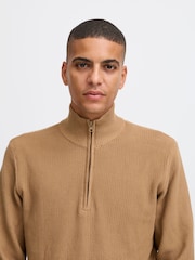 Blend Orange 1/4 Zip Funnel Neck Knitted 100% Cotton Sweatshirt - Image 4 of 5
