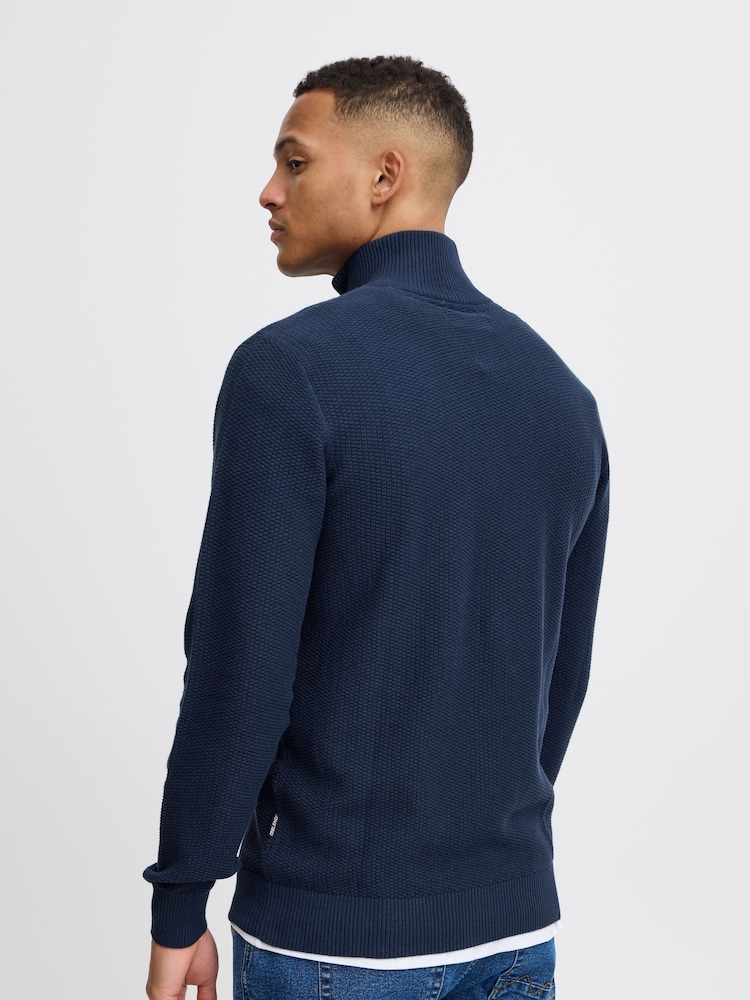 Blend Blue 1/4 Zip Funnel Neck Knitted 100% Cotton Sweatshirt - Image 2 of 5