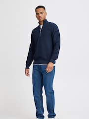 Blend Blue 1/4 Zip Funnel Neck Knitted 100% Cotton Sweatshirt - Image 3 of 5