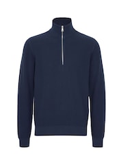 Blend Blue 1/4 Zip Funnel Neck Knitted 100% Cotton Sweatshirt - Image 5 of 5