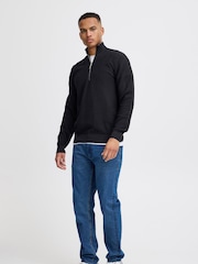 Blend Black 1/4 Zip Funnel Neck Knitted 100% Cotton Sweatshirt - Image 3 of 5