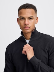Blend Black 1/4 Zip Funnel Neck Knitted 100% Cotton Sweatshirt - Image 4 of 5