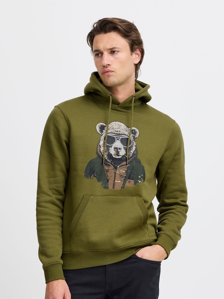 Blend Green Bear Print Hoodie - Image 1 of 5 Blend Green Bear Print Hoodie - Image 1 of 5