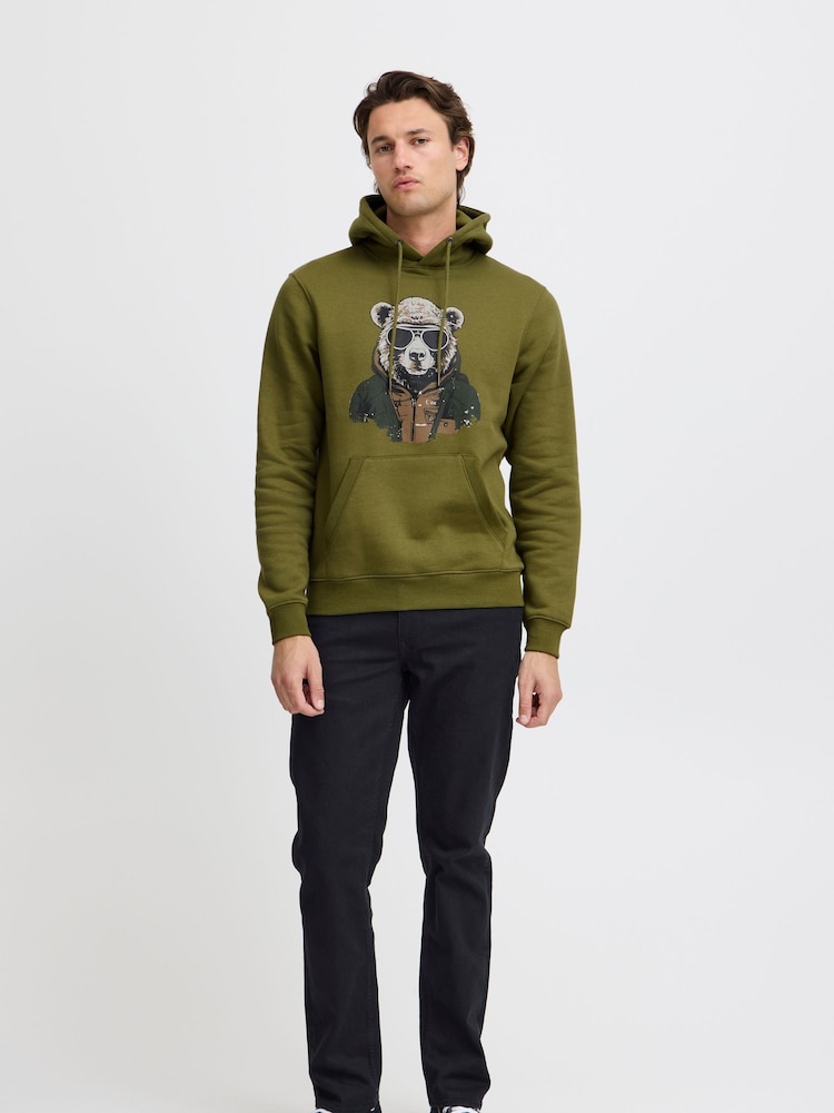 Blend Green Bear Print Hoodie - Image 2 of 5