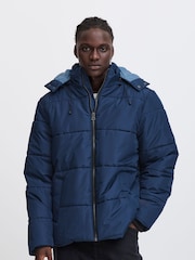 Blend Blue Hooded Puffer Coat - Image 1 of 5