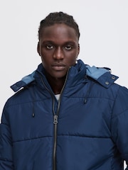 Blend Blue Hooded Puffer Coat - Image 3 of 5