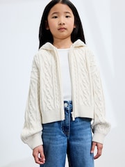 Ecru Zip Through Cable Knit Hoodie (3-16yrs) - Image 1 of 3