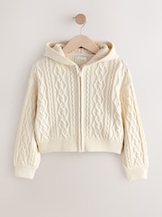 Ecru Zip Through Cable Knit Hoodie (3-16yrs) - Image 4 of 7