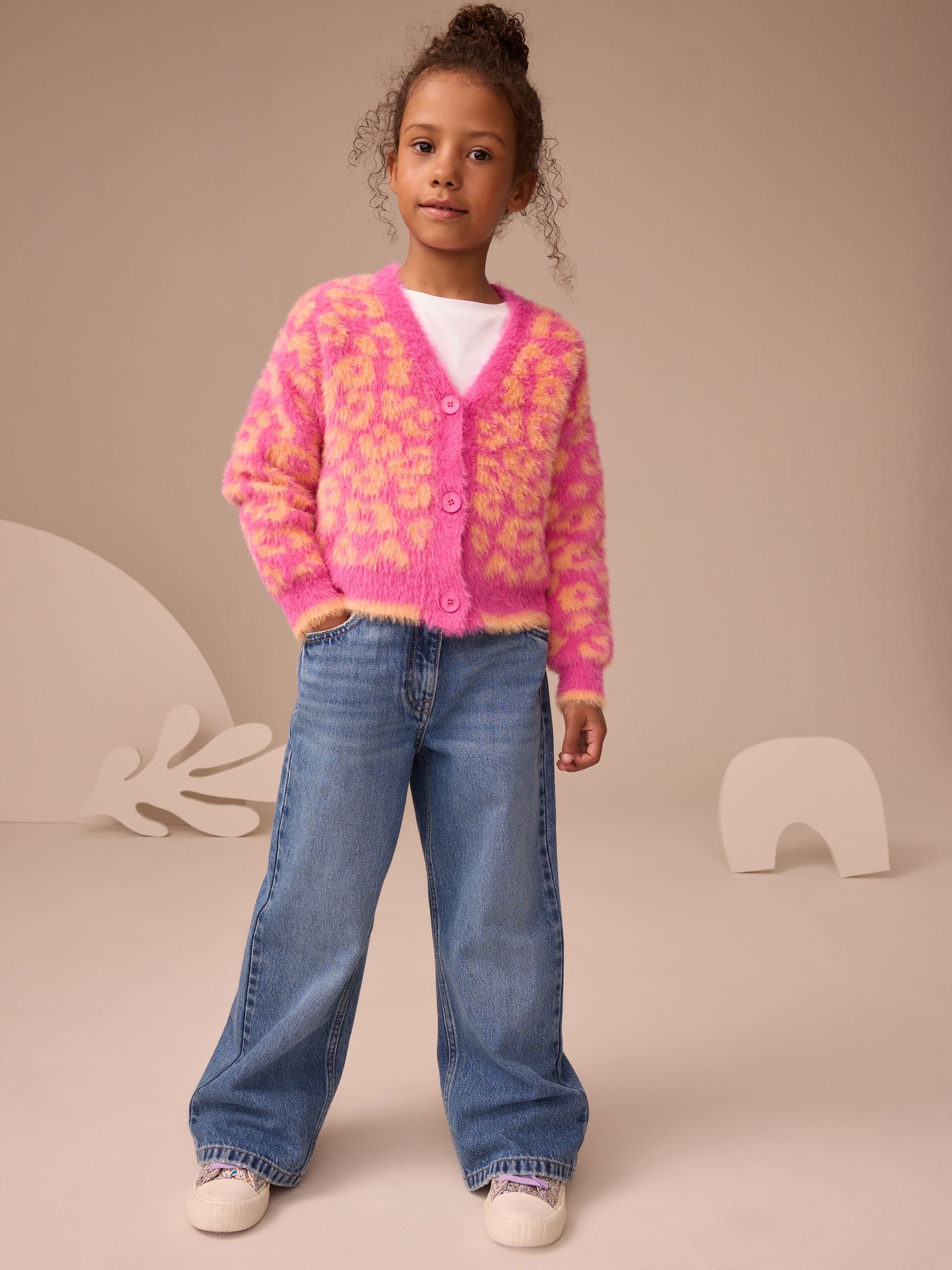 Buy Pink and Orange Leopard Boxy Cardigan (3-16yrs) from Next USA