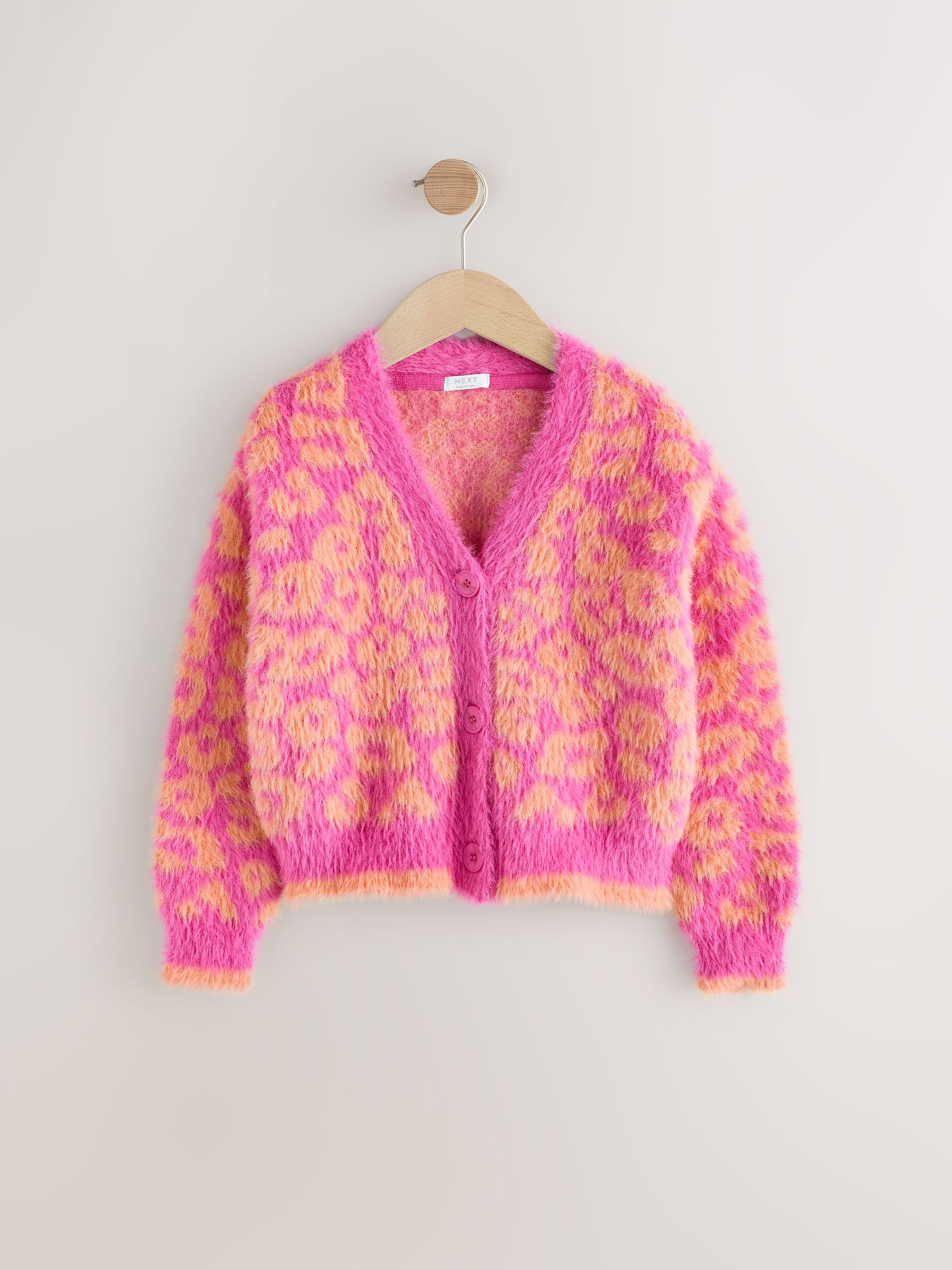 カーディガン "B" LEOPARD CARDIGAN PINK Boxy Cardigan Short Leopard Print Cardigan Leopard Print Boxy