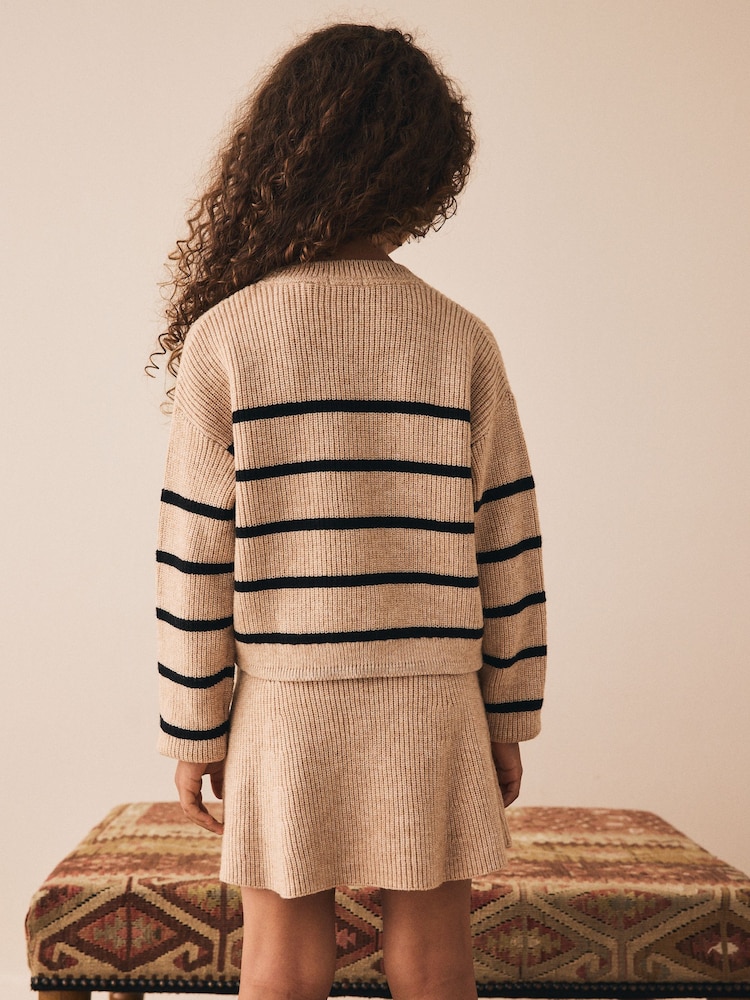 Tan Brown Knitted Stripe Jumper and Skirt Set (3-16yrs) - Image 2 of 11