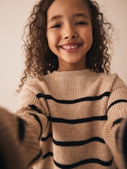 Tan Brown Knitted Stripe Jumper and Skirt Set (3-16yrs) - Image 3 of 11