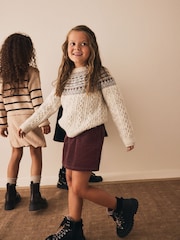 Tan Brown Knitted Stripe Jumper and Skirt Set (3-16yrs) - Image 5 of 11